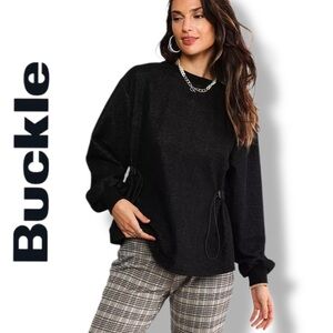 BKE Black Cinch Tie Waist French Terry Pullover Top Size Medium EUC